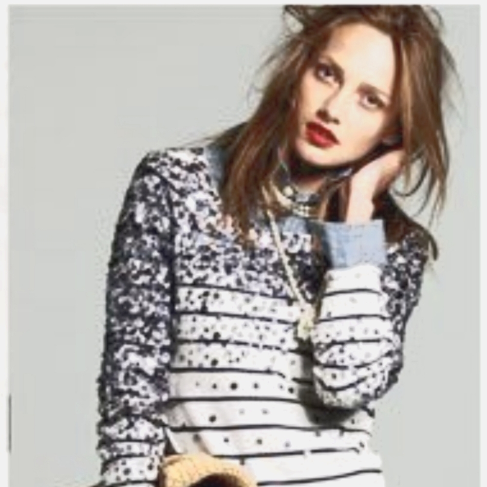 J. Crew | Merino Striped Confetti Sweater, Size Small in Navy Salt